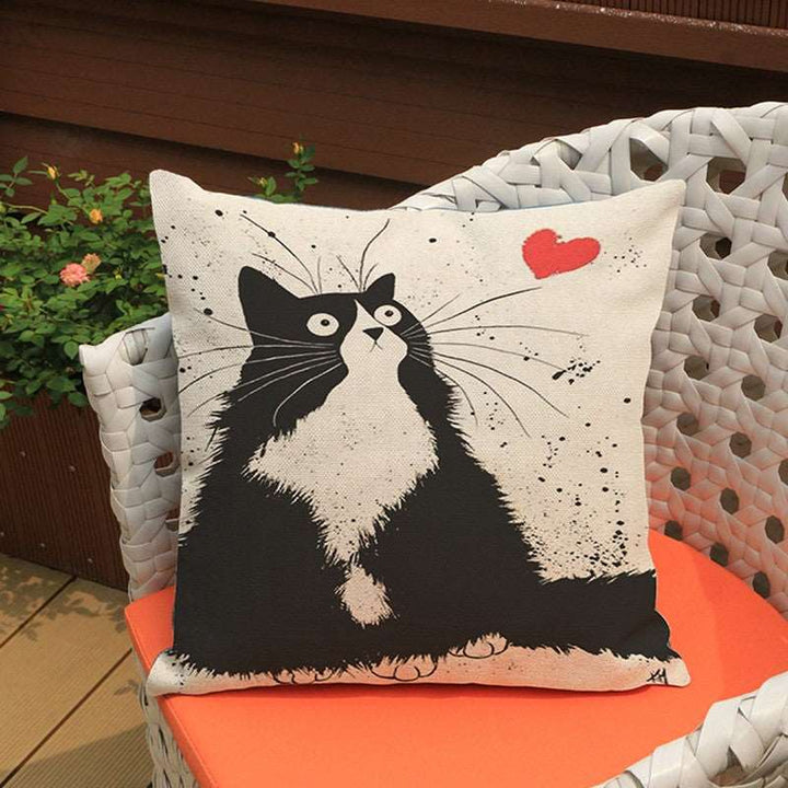 Cartoon Cat  Linen - Cushion Cover