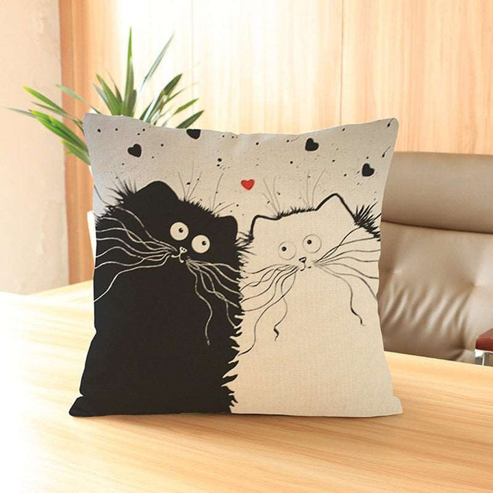 Cartoon Cat  Linen - Cushion Cover
